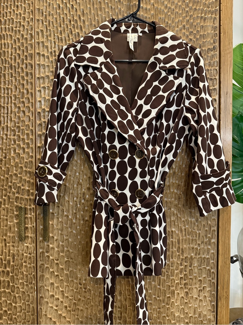 Heart Soul Brown and White Polka Dot Double-Breasted Blazer Women Medium